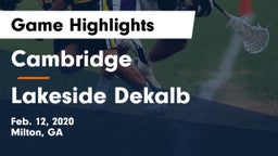 Cambridge  vs Lakeside Dekalb Game Highlights - Feb. 12, 2020