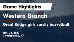 Western Branch  vs Great Bridge girls varsity basketball Game Highlights - Jan. 28, 2022
