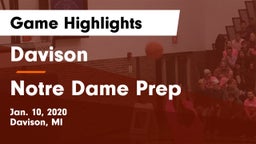 Davison  vs Notre Dame Prep  Game Highlights - Jan. 10, 2020