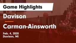 Davison  vs  Carman-Ainsworth   Game Highlights - Feb. 4, 2020