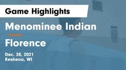 Menominee Indian  vs Florence Game Highlights - Dec. 28, 2021