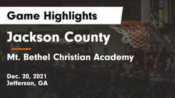 Jackson County  vs Mt. Bethel Christian Academy Game Highlights - Dec. 20, 2021