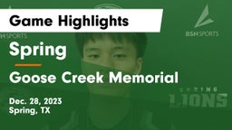 Spring  vs Goose Creek Memorial  Game Highlights - Dec. 28, 2023