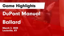 DuPont Manual  vs Ballard  Game Highlights - March 2, 2020