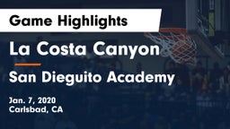 La Costa Canyon  vs San Dieguito Academy  Game Highlights - Jan. 7, 2020
