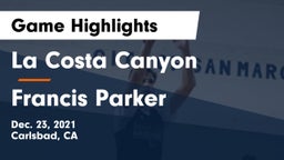 La Costa Canyon  vs Francis Parker  Game Highlights - Dec. 23, 2021