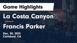 La Costa Canyon  vs Francis Parker  Game Highlights - Dec. 20, 2023