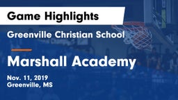 Greenville Christian School vs Marshall Academy  Game Highlights - Nov. 11, 2019