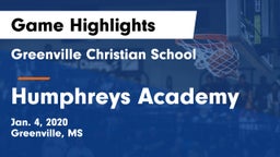 Greenville Christian School vs Humphreys Academy Game Highlights - Jan. 4, 2020