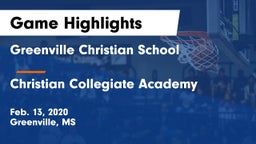 Greenville Christian School vs Christian Collegiate Academy  Game Highlights - Feb. 13, 2020