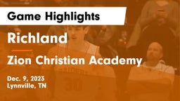 Richland  vs Zion Christian Academy  Game Highlights - Dec. 9, 2023