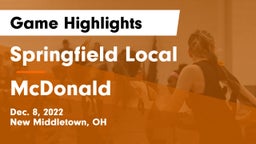 Springfield Local  vs McDonald  Game Highlights - Dec. 8, 2022