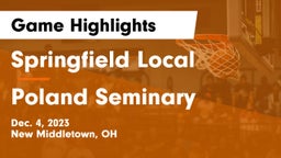 Springfield Local  vs Poland Seminary  Game Highlights - Dec. 4, 2023