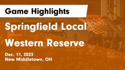 Springfield Local  vs Western Reserve  Game Highlights - Dec. 11, 2023