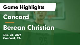 Concord  vs Berean Christian  Game Highlights - Jan. 28, 2022