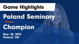 Poland Seminary  vs Champion  Game Highlights - Nov. 30, 2023