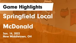 Springfield Local  vs McDonald  Game Highlights - Jan. 14, 2022