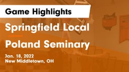 Springfield Local  vs Poland Seminary  Game Highlights - Jan. 18, 2022