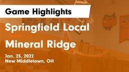 Springfield Local  vs Mineral Ridge  Game Highlights - Jan. 25, 2022