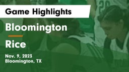 Bloomington  vs Rice  Game Highlights - Nov. 9, 2023
