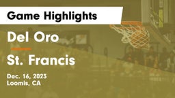 Del Oro  vs St. Francis  Game Highlights - Dec. 16, 2023