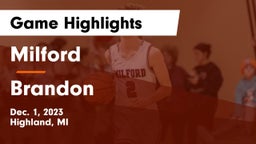 Milford  vs Brandon  Game Highlights - Dec. 1, 2023