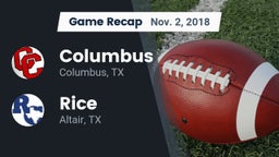 Recap: Columbus  vs. Rice  2018