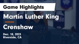Martin Luther King  vs Crenshaw  Game Highlights - Dec. 18, 2023