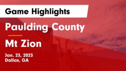 Paulding County  vs Mt Zion Game Highlights - Jan. 23, 2023