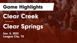 Clear Creek  vs Clear Springs  Game Highlights - Jan. 5, 2022