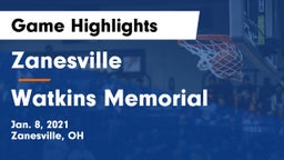 Zanesville  vs Watkins Memorial  Game Highlights - Jan. 8, 2021