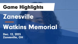 Zanesville  vs Watkins Memorial  Game Highlights - Dec. 12, 2023