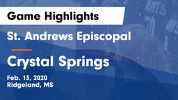 St. Andrews Episcopal  vs Crystal Springs  Game Highlights - Feb. 13, 2020