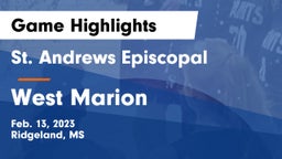 St. Andrews Episcopal  vs West Marion  Game Highlights - Feb. 13, 2023