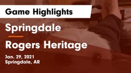 Springdale  vs Rogers Heritage  Game Highlights - Jan. 29, 2021