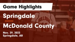 Springdale  vs McDonald County  Game Highlights - Nov. 29, 2023