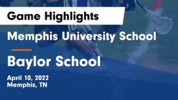 Memphis University School vs Baylor School Game Highlights - April 10, 2022
