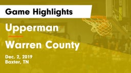 Upperman  vs Warren County  Game Highlights - Dec. 2, 2019