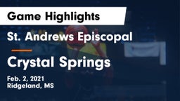 St. Andrews Episcopal  vs Crystal Springs Game Highlights - Feb. 2, 2021