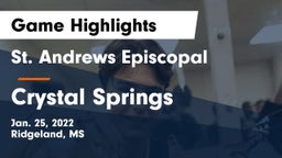 St. Andrews Episcopal  vs Crystal Springs  Game Highlights - Jan. 25, 2022