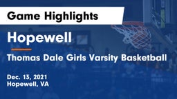 Hopewell  vs Thomas Dale Girls Varsity Basketball Game Highlights - Dec. 13, 2021