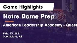 Notre Dame Prep  vs American Leadership Academy - Queen Creek Game Highlights - Feb. 23, 2021