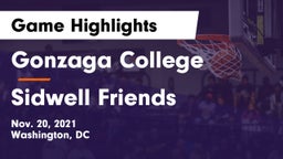 Gonzaga College  vs Sidwell Friends  Game Highlights - Nov. 20, 2021