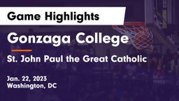 Gonzaga College  vs  St. John Paul the Great Catholic  Game Highlights - Jan. 22, 2023