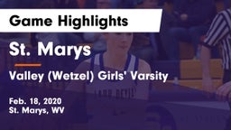 St. Marys  vs Valley (Wetzel) Girls' Varsity Game Highlights - Feb. 18, 2020