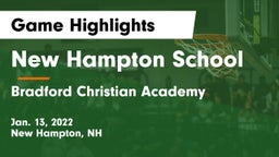 New Hampton School  vs Bradford Christian Academy Game Highlights - Jan. 13, 2022