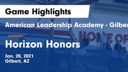 American Leadership Academy - Gilbert  vs Horizon Honors  Game Highlights - Jan. 20, 2021