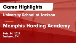 University School of Jackson vs Memphis Harding Academy Game Highlights - Feb. 14, 2022