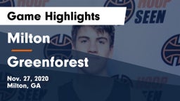Milton  vs Greenforest  Game Highlights - Nov. 27, 2020