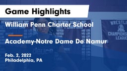William Penn Charter School vs Academy-Notre Dame De Namur  Game Highlights - Feb. 2, 2022